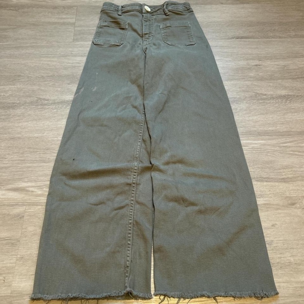 Vintage Olive Green Wide-Leg Baggy Jeans Perfect Fit 22x27 Y2K Grunge